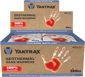 Yaktrax Geothermal Hand Warmers- Air-Activated, Up to 10 Hours of Heat - Compact and Portable Warmth for Outdoor Activities, Winter Sports, and Emergency Kits