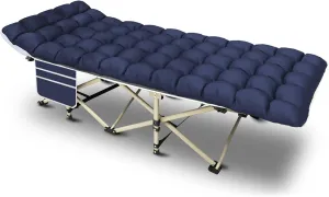 YELLOW JACKET Camping Cot with Mattress for Adults, Folding Sleeping Cot 600lbs Max Load, Portable Camping Cot with Carry Bag, 28" Wide Cot for Camping, Home,Office,Travel (Blue)