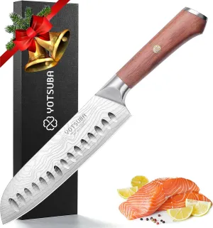 YOTSUBA Santoku Knife, 7 Inch Kitchen Knife, Sharp Japanese Knife with Wooden Handle, Forged High Carbon German Stainless Steel, Chef Knife for Home Chopping Vegetable and Cooking