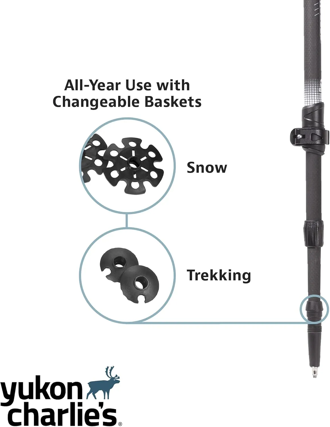 Yukon Charlie's Sherpa Trekking Poles, Twist Lock Adjustment System, Hiking Poles and Snow Baskets, Multiple Styles & Sizes