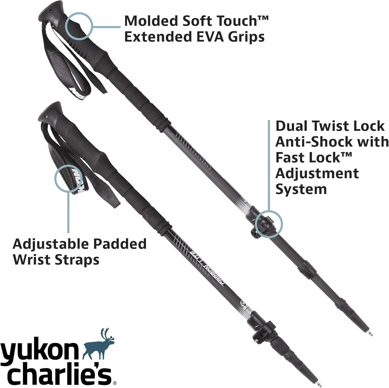 Yukon Charlie's Sherpa Trekking Poles, Twist Lock Adjustment System, Hiking Poles and Snow Baskets, Multiple Styles & Sizes