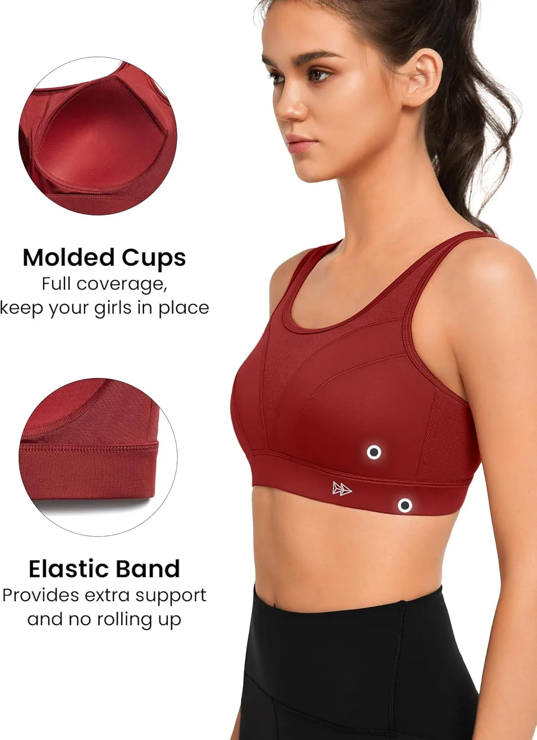 Yvette Adjustable Molded Cup Supportive Sports Bras - High Impact Wireless Bra for Large Breasts