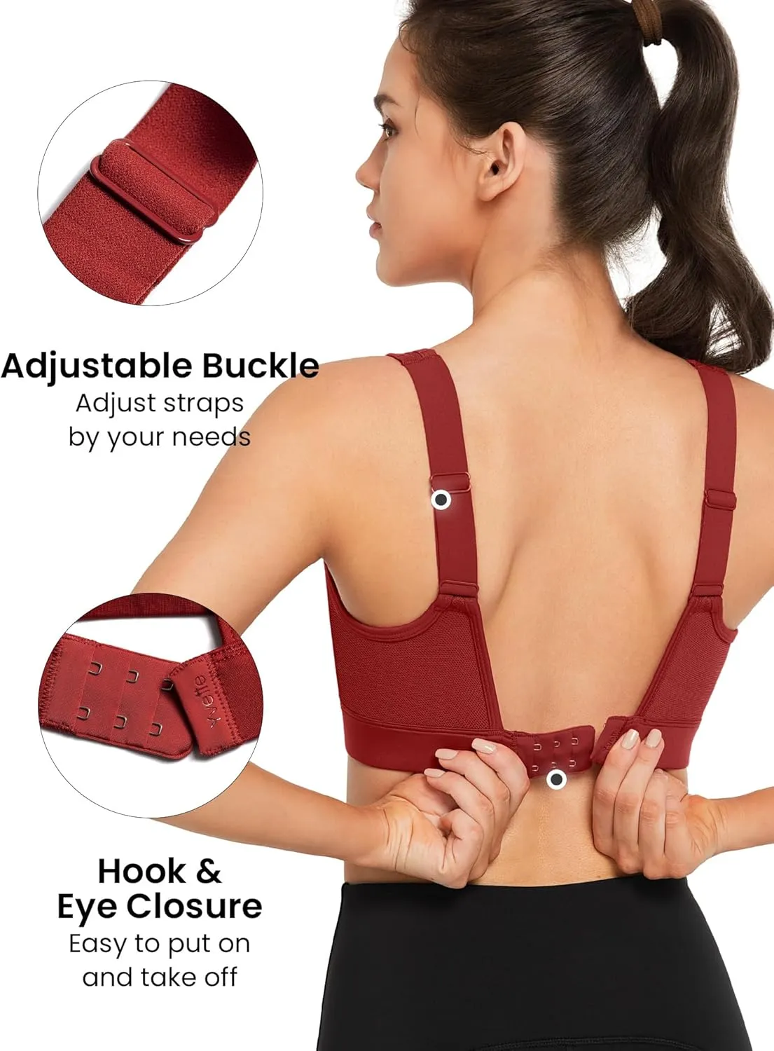 Yvette Adjustable Molded Cup Supportive Sports Bras - High Impact Wireless Bra for Large Breasts