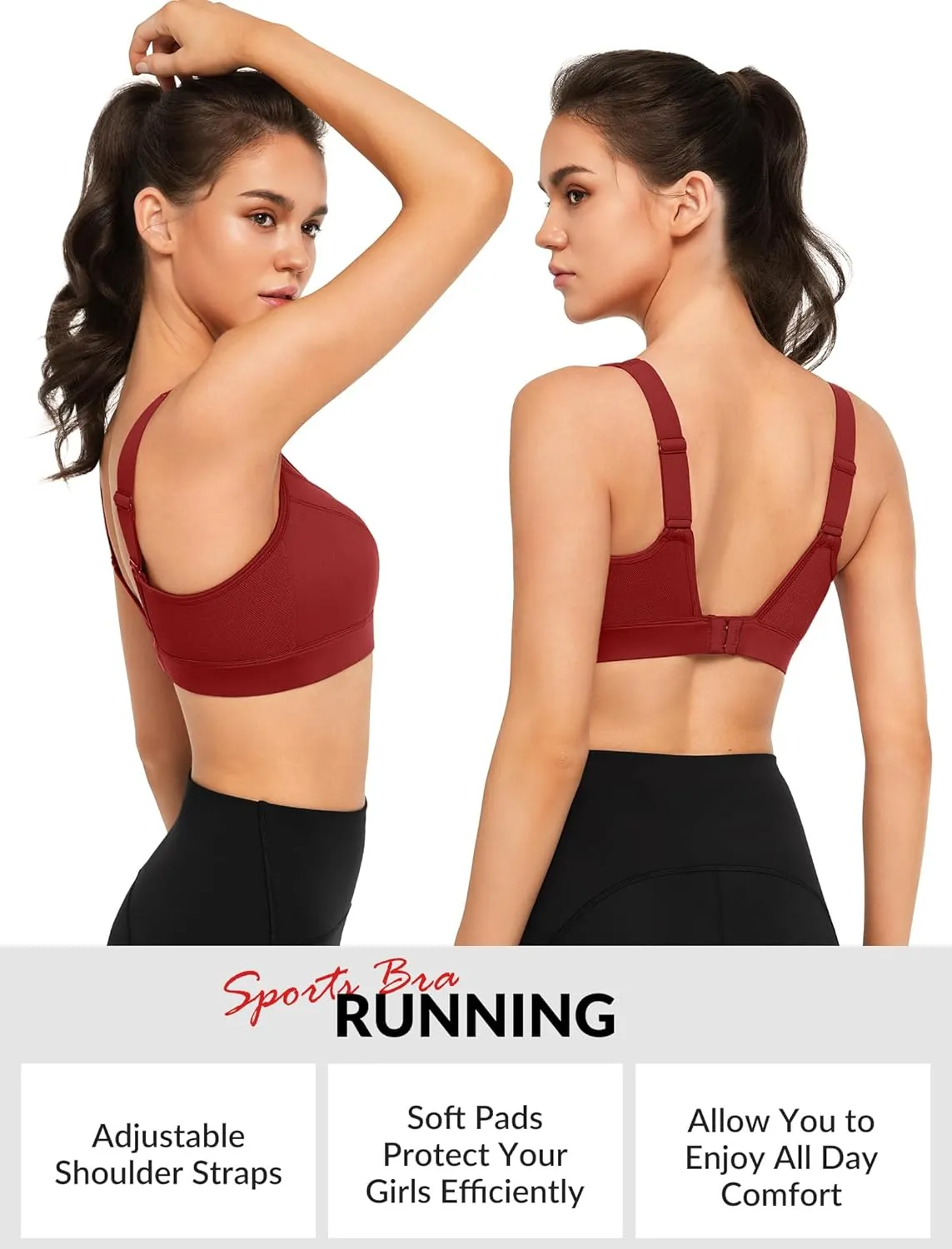 Yvette Adjustable Molded Cup Supportive Sports Bras - High Impact Wireless Bra for Large Breasts