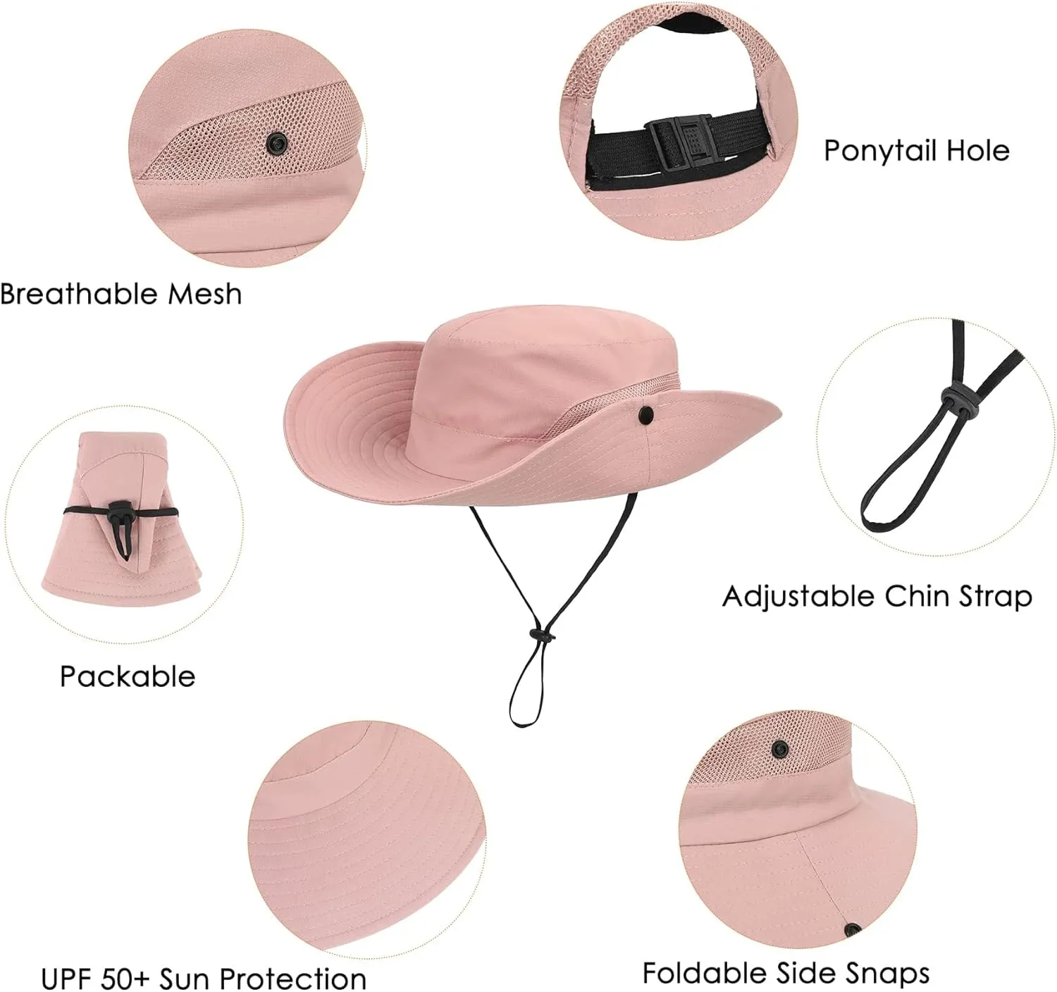 Zando Kids Bucket Hat Girls Sun Hat with Ponytail Hole UPF 50 Outdoor Hat Wide Brim Beach Summer Cap for Kids Ags 4-12