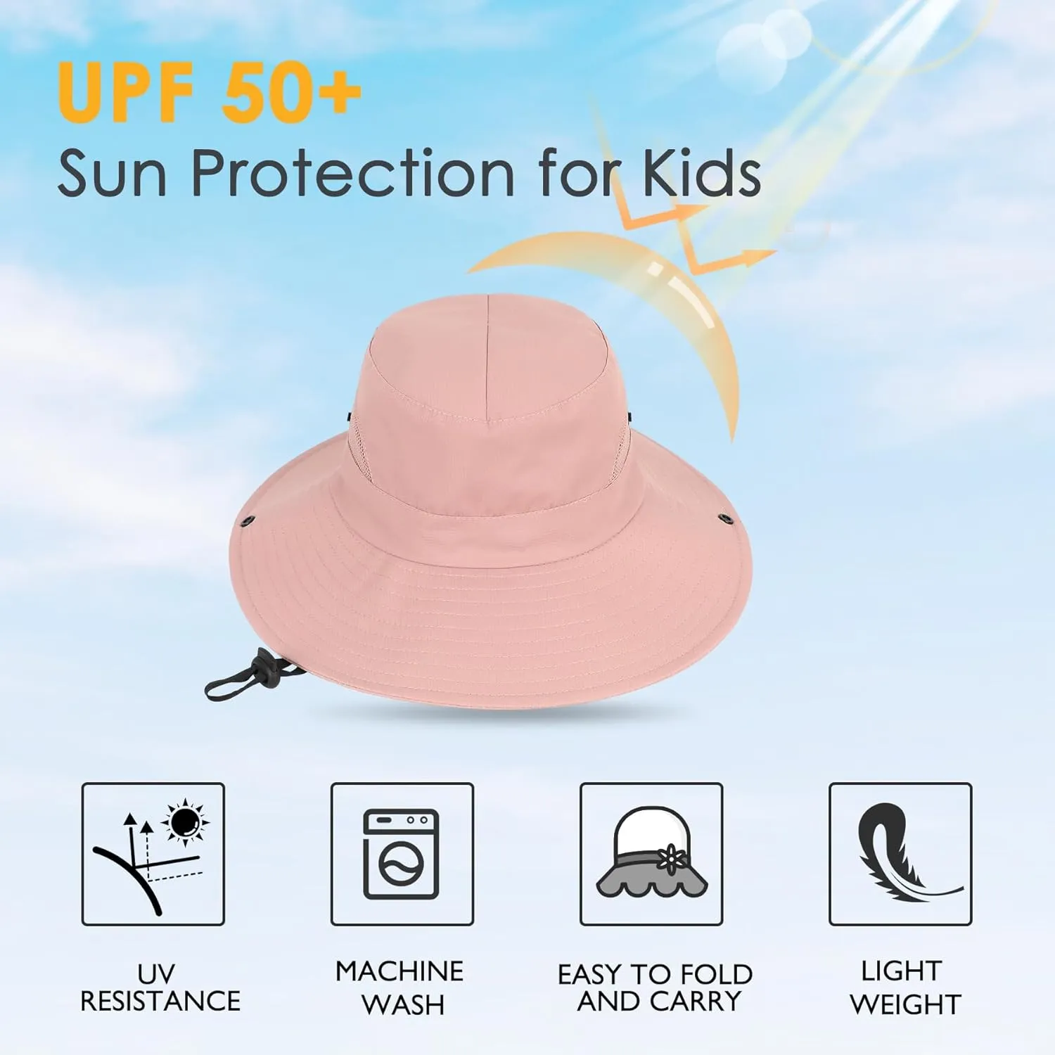 Zando Kids Bucket Hat Girls Sun Hat with Ponytail Hole UPF 50 Outdoor Hat Wide Brim Beach Summer Cap for Kids Ags 4-12
