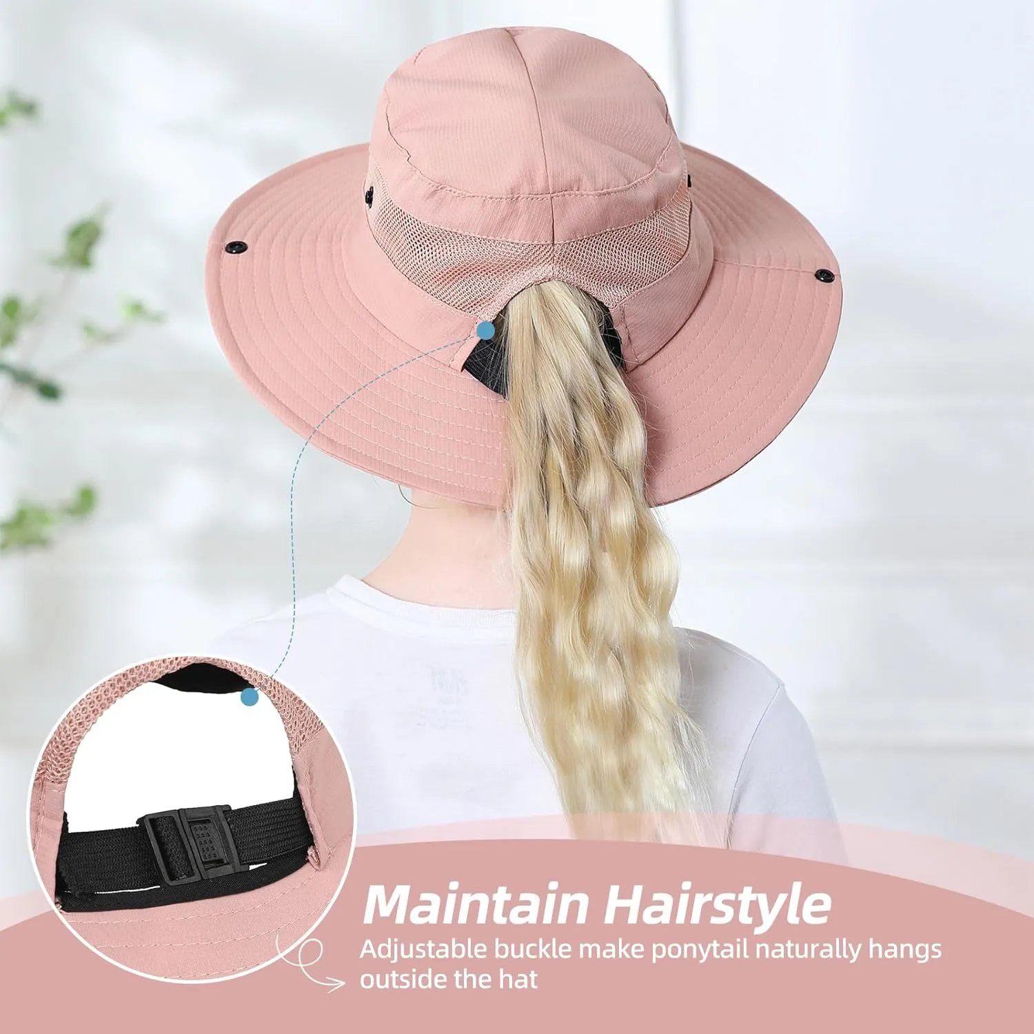 Zando Kids Bucket Hat Girls Sun Hat with Ponytail Hole UPF 50 Outdoor Hat Wide Brim Beach Summer Cap for Kids Ags 4-12