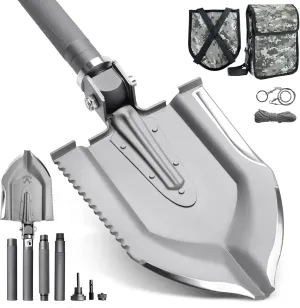Zune Lotoo Survival Shovel Military Grade High Carbon Steel, 18 in 1 Multifunctional Folding Tactical Shovel Camping Gear for Men Outdoor Hiking Backpacking Off-Road Spade Emergency